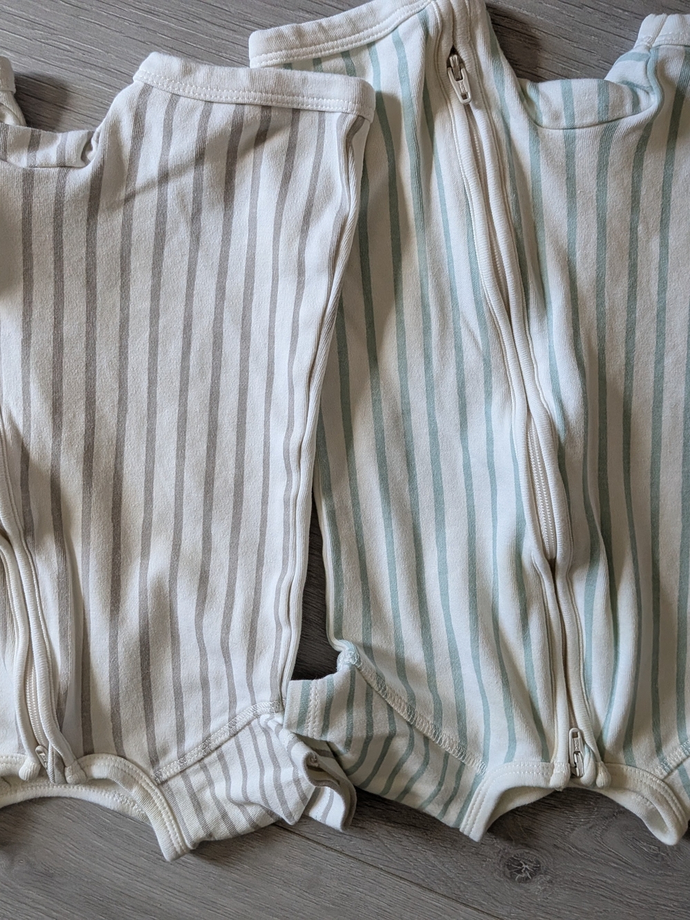 Zip-Front Striped Baby One-Piece in Cream & Light Blue/Gray